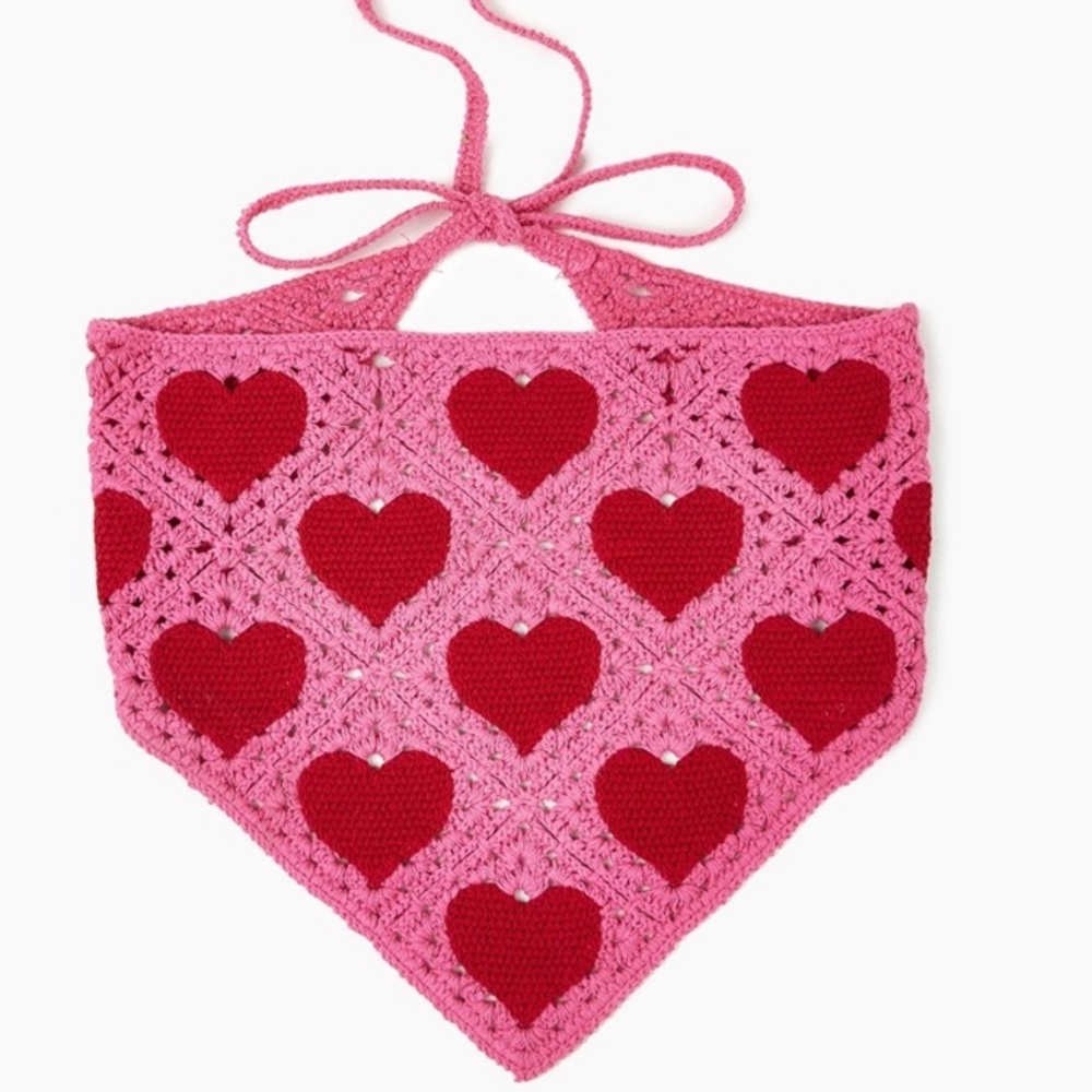 Heart Knitted Crochet Bandana